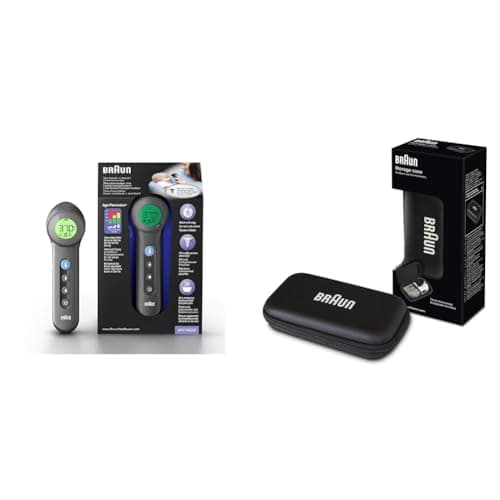 Braun BNT400 No Touch + Touch Thermometer with Age Precision Black & Brown Protective Storage Bag for ThermoScan Ear Thermometer
