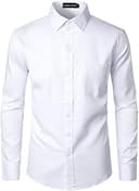PARKLEES Men's Urban Stylish Casual Business Slim Fit Long Sleeve Button Up Dress Shirt with Pocket White M - 4