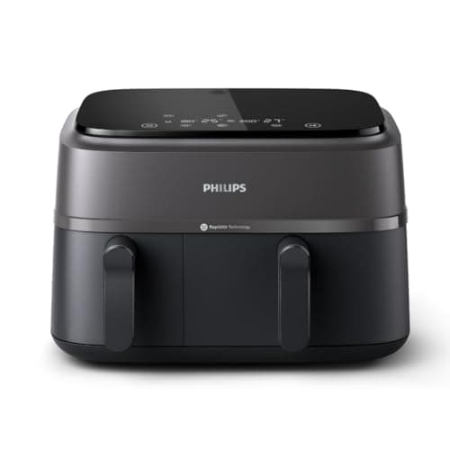 Philips Airfryer DualBasket - Cocina sano, rápido y versátil, 9L de capacidad, pantalla táctil, diseño con 2 cestas (NA350/00)