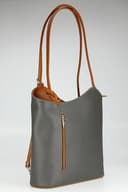 Belli italienische Ledertasche Backpack Classic 2in1 Damen Rucksack Leder Handtasche made in italy Schultertasche - 28x28x8 cm (B x H x T) (Dunkelgrau Cognac) - 3