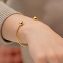 Kritz Pulsera Rigida Redonda Regulable Chapado Oro para Mujeres - Brazalete Muñequero Abierta Bangle Fino Apilable de Acero Inoxidable - Joyería Regalos Chicas (C 2mm Bolas Oro) - 2