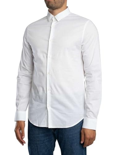 Armani Exchange Camicia da Uomo Slim Fit Stretch Button Down, Bianco, L