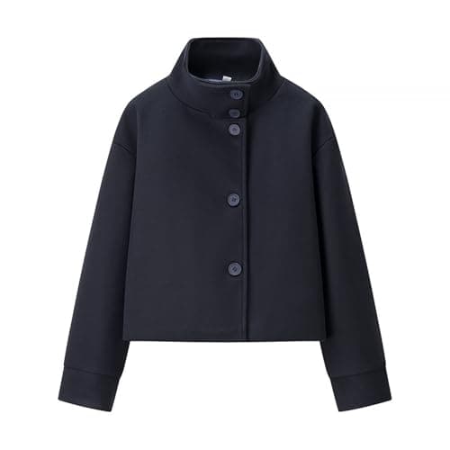Generisch Wollmantel Damen Winter Mit Knöpfen Wintermantel Damen Kurz Warm Übergangsjacke Elegant Stehkragen Winterjacke Dicke Wolljacke Frauen Kurzmantel Wolle Trenchcoat Einfarbig Damenmantel