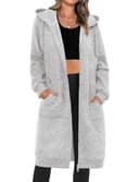 Tuopuda Mujer Largo Sudadera con Capucha Casual Sudadera Larga de Lana con Cremallera Chaqueta de Lana con Bolsillos para Primavera Otoño Invierno Hoodie Suéter(Gris Claro,XL) - 1
