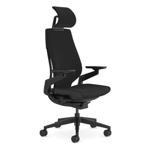 Steelcase Gesture, silla de oficina ergonómica con brazos 360º, sujeción lumbar y reposa cabeza regulables Ónix; Fabricado en Europa