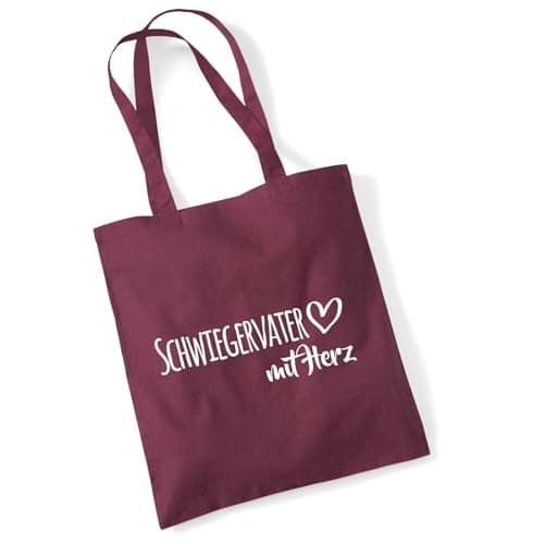 huuraa borsa di cotone Schwiegervater mit Herz Borsa regalo per la spesa in cotone bordeaux da 10 litri Schwiegervater mit Herz Sorpresa