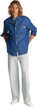 Calvin Klein Camisa Vaquera Hombre Linear Denim Regular Fit, Azul (Denim Medium), XL - 5