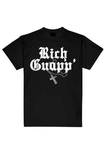 GEOLIER Merch Ufficiale | T-Shirt Rich Guapp Originale | Maglietta Nera Unisex in Cotone | Merchandising Profilo Ufficiale | Taglie S M L XL (IT, Testo, XL, Regular, Regular, Standard, Nero)