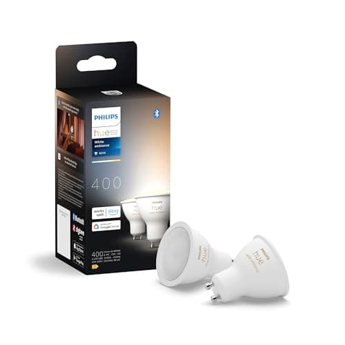 Philips Hue White Ambiance, Faretto LED Smart GU10, Luce Bianca da calda a fredda, 400lm, Compatibile con Bluetooth, controllo vocale con Alexa, Apple Home e Google Assistant, pack da 2