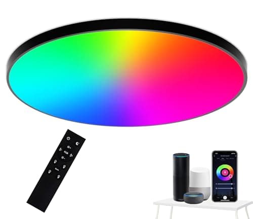Plafoniera LED Soffitto Lampadario RGB Rotonda Dimmerabile, 24W 2400LM Colore Plafoniere Compatibile con Alexa, Controllo APP, Impermeabile IP44 Lampada per Bagno Camere da letto, Soggiorni, Cucina