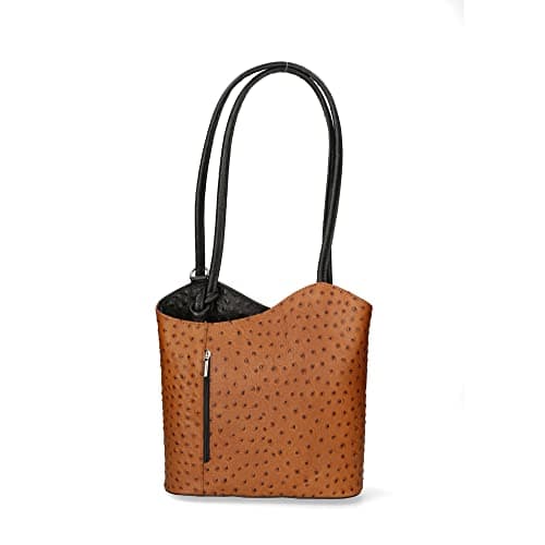 Damentasche mit Griffen und umwandelbar in einen Rucksack aus echtem Leder mit Straußenprägung. Italienisches Handwerksprodukt. Hergestellt in Italien GLX22300523FBG-06_CUOIO_20_BLACK 28x25x9 cm