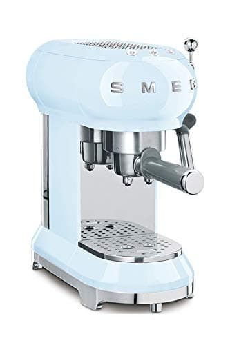 Smeg, ECF01PBEU Manual Espresso -Maschine, Cappuccino -System, Thermoblock, große Tassengehäuse und Doppelkaffeefunktion, 1 l Wassertank, kompakte Abmessungen, 1350W, Pastellblau