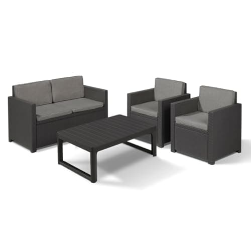 Allibert Victoria Monaco Lounge Set with Lyon Table Anthracite - Premium - Rattan Look, Weatherproof