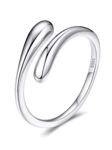 Bestyle Anillo de Plata de Ley 925 con Gotas de Agua - Anillos Ajustable Abierto con Piedra de Nacimiento para Compromiso y Boda Alianzas