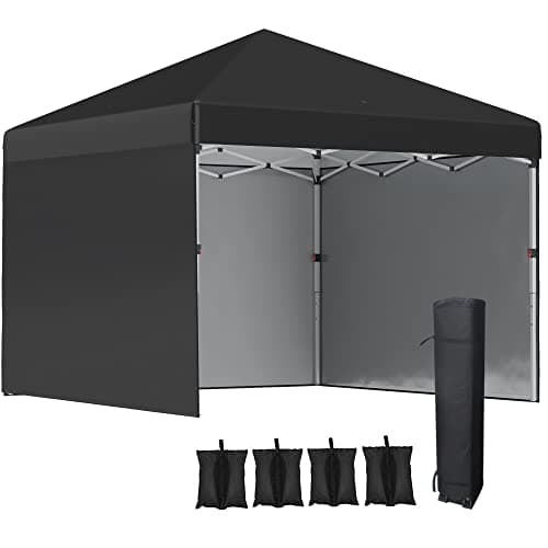 Outsunny 3 x 3 (M) Pop Up Gazebo with 3 Sidewalls, Leg Weight Bags and Wheeled Bag, Height Adjustable Party Tent Event Shelter for Garden, Patio, Black