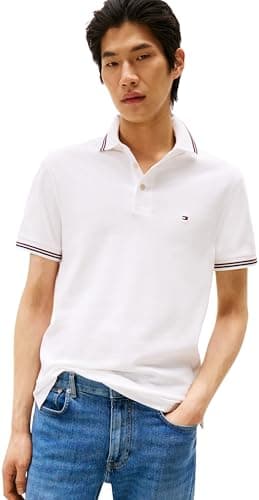 Tommy Hilfiger Men Tipped Slim FIT Polo MW0MW37346 S/S Polo, White, S