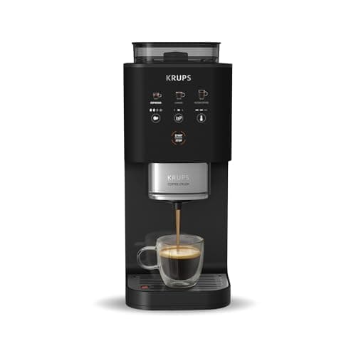 KRUPS Coffee Crush, Cafetera Superautomática, Café en Grano y Molido, 15 Bares, 3 recetas de café, 3 niveles de temperatura y de molienda, Pantalla táctil, Compacta 15 cm de ancho, Negro, SA4028E0