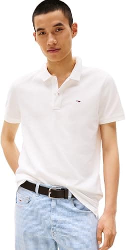 Tommy Jeans Herren Poloshirt Kurzarm Slim Placket Slim Fit, Weiß (Ecru), XXL