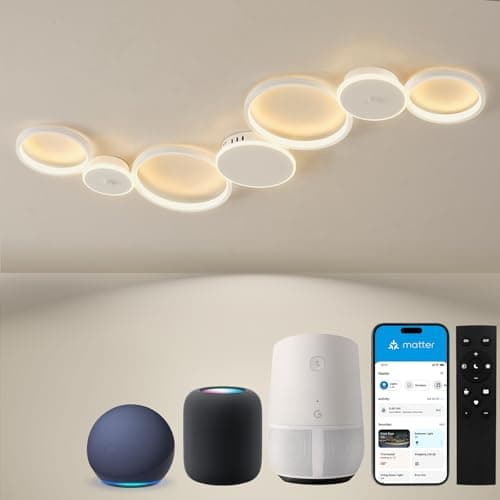BAYHT Ceiling Light with Remote Control, Living Room Lamp with Matter Compatible with HomeKit, Alexa, Google and IFTTT, 62W Modern LED Ceiling Lights for Bedroom Living Room