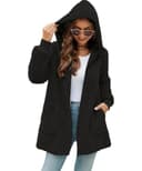 ABINGOO Damen Winterjacke Fleecejacke Lang Kapuzenjacke Teddyjacke Flauschig Plüschjacke Warm Reißverschluss Hoodie Kuscheljacke Wintermantel Mit Taschen(Schwarz,L) - 4