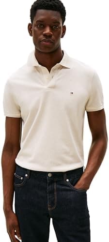 Tommy Hilfiger Herren Poloshirt Kurzarm Contrast Collar Block Regular Fit, Beige (Heathered Oatmilk), L