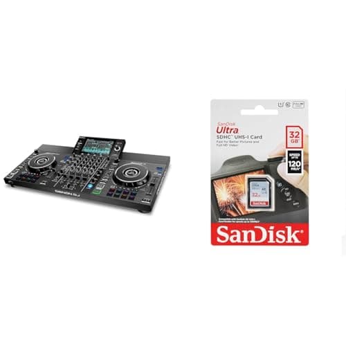 Denon DJ SC LIVE 4 - Standalone DJ Controller, 4-Channel Mixer, Amazon Music Unlimited Streaming & SanDisk Ultra 32GB SDHC Memory Card, Up to 120 MB/s, Class 10, UHS-I, V10, 3 packs