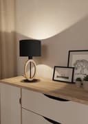 Eglo Basildon 1 - Lampada da Tavolo Minimalista in Legno, Tessuto e Metallo - Da Comodino e Soggiorno - Natura, Nero - Con Interruttore, E27 - 3