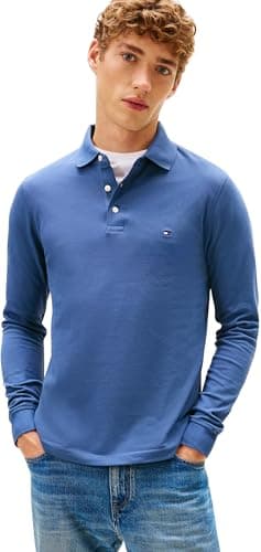 Tommy Hilfiger Men’s Slim Basic Long Sleeve Polo Shirt, Blue (Aegean Sea), M
