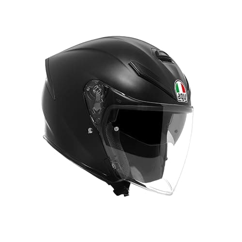 AGV - K5 JET EVO E2206, Jet Unisex Motorbike Helmet, Carbon and Glass Fibre Open Face Motorcycle Helmet, with Scratch Resistant and Anti-UV Visor, Matt Black, S