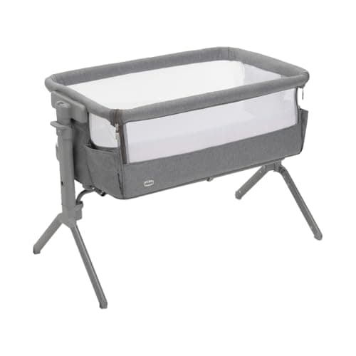 Chicco Next2Me Armonia Baby Beistellbett, aufklappbare Seitengitter, 11 Höhenstufen, höhenverstellbar von 66 bis 83 cm, 4 Rollen, hervorragende Luftzirkulation, grau