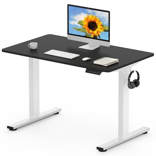 FLEXISPOT Scrivania Regolabile in Altezza 120x80 cm, Standing Desk Elettrica con Pannello Intero, Spessore 25mm, Telaio in Acciaio Massiccio a 2 Stadi, Motore Potente, Gancio Laterale