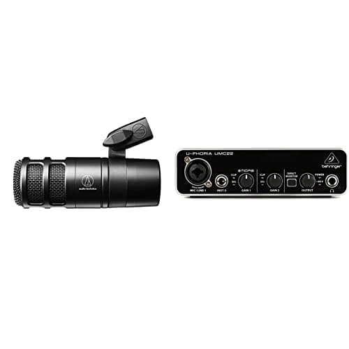 Audio-Technica AT2040 Micrófono Dinámico Hipercardioide para Podcast & Interfaz de Audio USB Behringer U-PHORIA UMC22 Audiophile 2x2 con preamplificador de micrófono Midas
