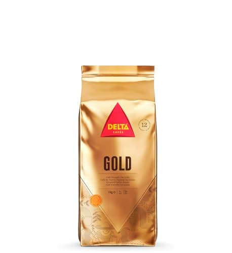 Delta Cafés - Café en Grano Gold - 1 Kg - Intensidad 12 - Mezcla de Granos de Café Tostados Arábica y Robusta - Muy Aromático con Notas de Cereales y Palomitas
