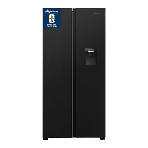 Fridgemaster American Side-by-side Door Fridge Freezer 439L Black with Water Dispenser MS83430DEB1, Total No Frost, Inverter Compressor, H177.7 cm x W83.2cm x D61cm, Energy Rating E