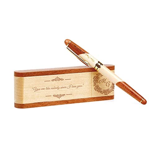 Penna a sfera in legno naturale fatta,Personalizzabile,Incisione a Mano,set di penne regalo elegante,per:Laurea, Compleanno, Anniversario.