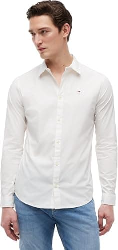 Tommy Jeans Herren Tjm Original Stretch Shirt Dm0dm04405 Langarmhemden Gewebte Oberteile, White (Classic White), M EU