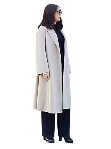 Giacca in cashmere europea e americana a maniche lunghe tinta unita lunga fatta a mano cappotto da donna in lana bifacciale 1 L
