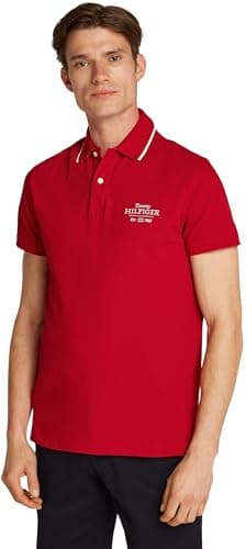 Tommy Hilfiger Polo de Manga Corta Hombre Left Chest Graphic Regular Fit, Multicolor (Medium Red), S