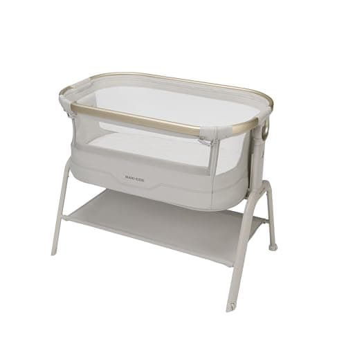 Maxi Cosi Iora² Baby Stubenbett, 0–6 kg (9 kg), Klappbares und Leichtes Beistellbett Baby, 5 cm CloudCore-Matratze, 5 Höhenstufen, 2 Leichtgängige Rollen, Easy Slide, Elegance Beige