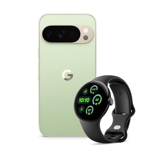 Google Pixel 10 Pro - Unlocked Android Smartphone with Gemini, Triple Rear Camera System, 24+ Hour Battery and 6.3" Super Actua Display - Jade, 256GB + Watch 3 (Obsidian)