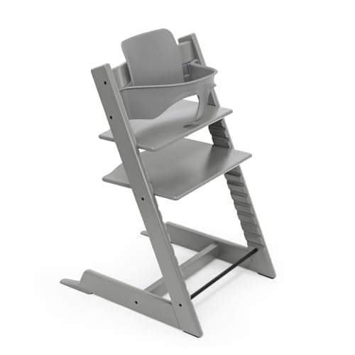 Stokke Tripp Trapp Hochstuhl, Storm Grey - Inklusive Stuhl + Baby Set2 für Kinder von 6-36 Monaten - Verstellbar, ergonomisch & leicht zu reinigen