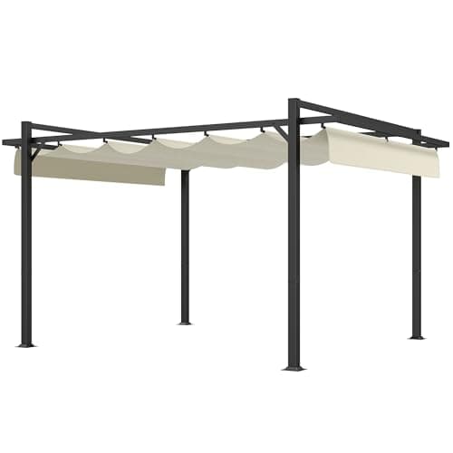 Outsunny 3 x 4m Pergola with Retractable Roof Canopy, Aluminium Frame Garden Gazebo Outdoor Sun Shade Shelter for Grill, Patio, Deck, Khaki