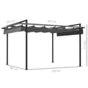 Outsunny Pérgola 3x4 m Gazebo Cenador de Jardín con Techo Retráctil de Poliéster y 12 Orificios de Drenaje Pérgola para Patio Terraza Exterior Gris Oscuro - 7