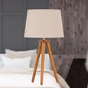 firstchoicelighting Modern Dark Oak Table Lamp or Bedside Light, Wood Tripod Design, Natural Shade - 3