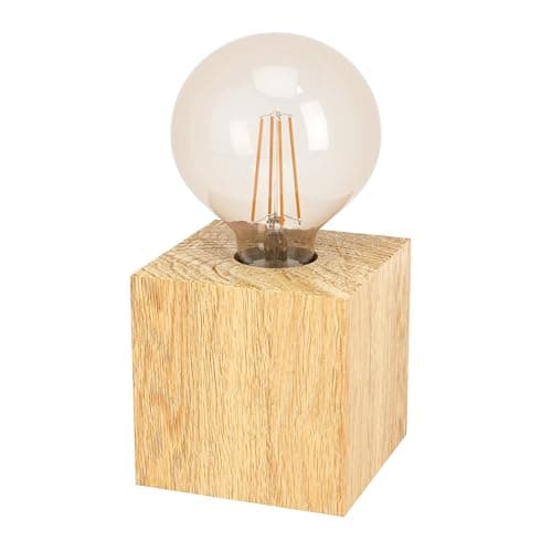 EGLO Prestwick 2 Table Lamp, Decorative Table Lamp, Bedside Lamp Cube Made of Wood in Natural, FSC100HB, Table Lamp for Living Room and Bedroom, E27 Socket