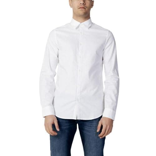 Armani Exchange Camicia Slim Fit con Bottoni, da Uomo, Bianco(Bianco Oxford), S