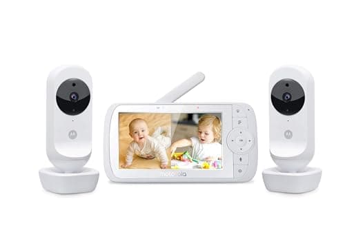 Motorola Nursery VM35-2/Ease 35-2 Baby Monitor con 2 Telecamere, Schermo da 5.0 pollici, Display a schermo diviso, Visione Notturna, Comunicazione Bidirezionale, Monitoraggio Temperatura, Bianco