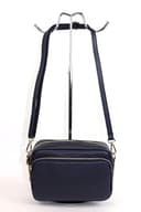 Lusso in pelle Double Zip Genuine Italian Leather Handbag - Handmade Leather Crossbody Bag - Elegant Women's Handbag (Navy) - 6