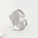 Meissa Anillo doble de mujer de plata 925 ajustable diseño ancho y apilable con circonita joyería elegante en oro y plata regalo para aniversario cumpleaños San Valentín anillo hecho a mano, Plata - 2