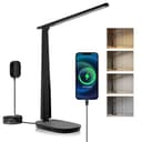 Honeywell LED Desk Lamp Eye Caring - Sunturalux H2 Table Lamp with USB Charging Port, 4 Colour Modes Stepless Dimmable, Auto Timer,Touch Control Foldable Desk Light for Home Office Bedroom Black - 1